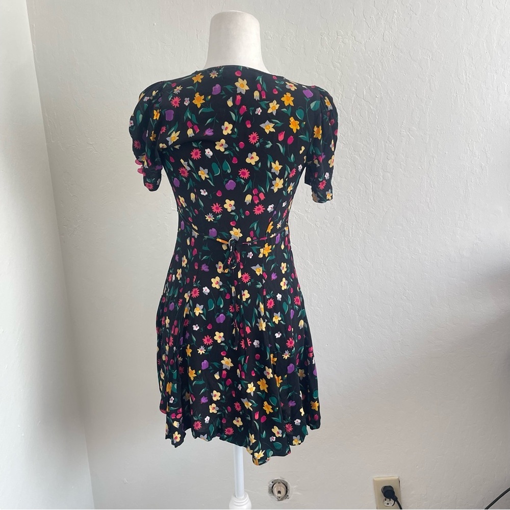 Vintage 1990s Betsey Johnson Black Floral Mini Dress Button Front Womens Size XS - Picture 2 of 10